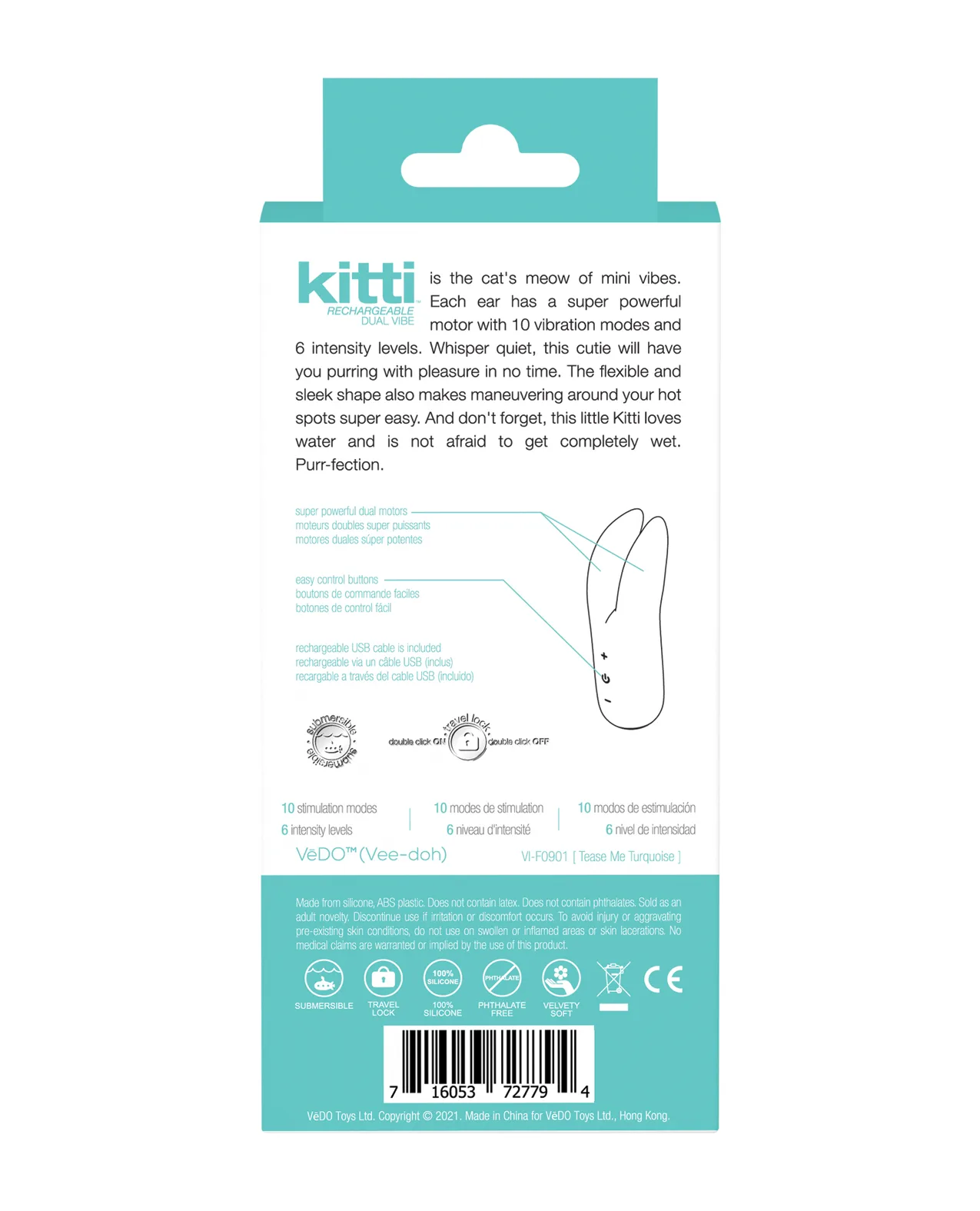 VeDO Kitti Rechargeable Dual Vibe - Tease Me Turquoise