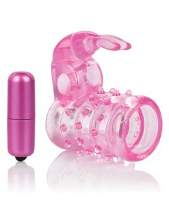Basic Essentials Stretchy Vibrating Bunny Enhancer - Pink