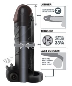 Fantasy X-tensions Vibrating Real Feel 2" Extension w/Ball Strap - Black