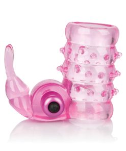 Alternative view of Basic Essentials Stretchy Vibrating Bunny Enhancer - Pink