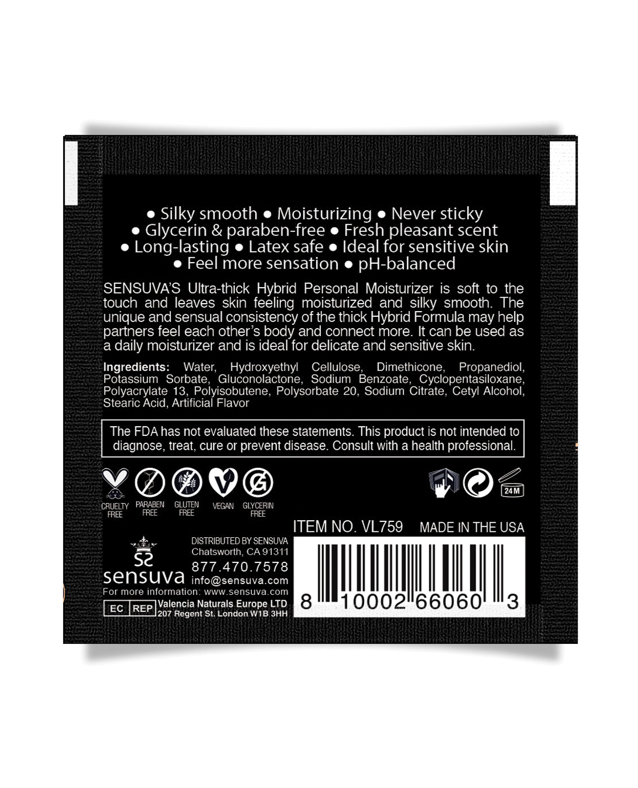 Sensuva Ultra Thick Hybrid Personal Moisturizer Single Use Packet - 6 ml Unscented - Image 2