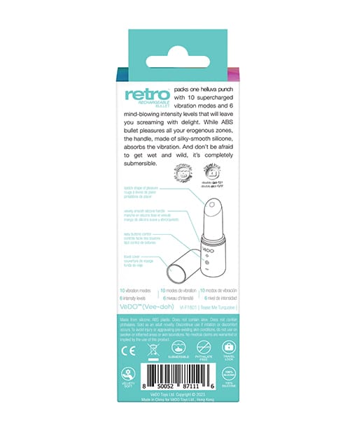 VeDO Retro Rechargeable Bullet Lip Stick Vibe - Turquoise - Image 4