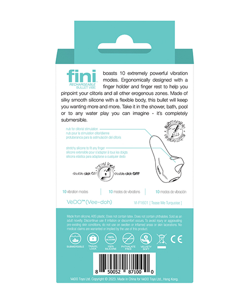 VeDO Fini Rechargeable Bullet Vibe - Turquoise - Image 3