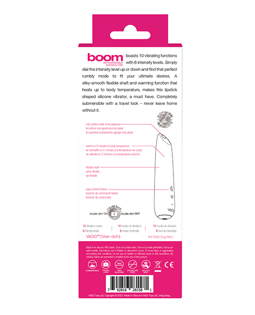 VeDO Boom Rechargeable Ultra Powerful Vibe - Pink - Image 4