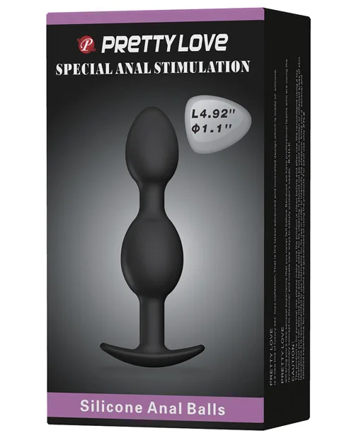 Pretty Love 4.92" Silicone Anal Plug w/Ball - Black - Image 2