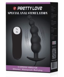 Alternative view of Pretty Love Vibrating Bead Shaped Butt Plug - Black