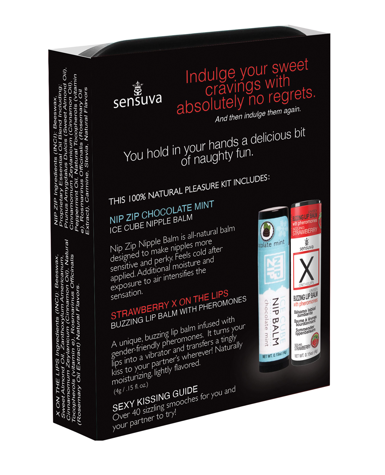 Sensuva Lips & Nips Pleasure Kit - Chocolate Nip Zip + Chocolate Strawberry XBalm + 50 Ways to Kiss Guide - Image 3