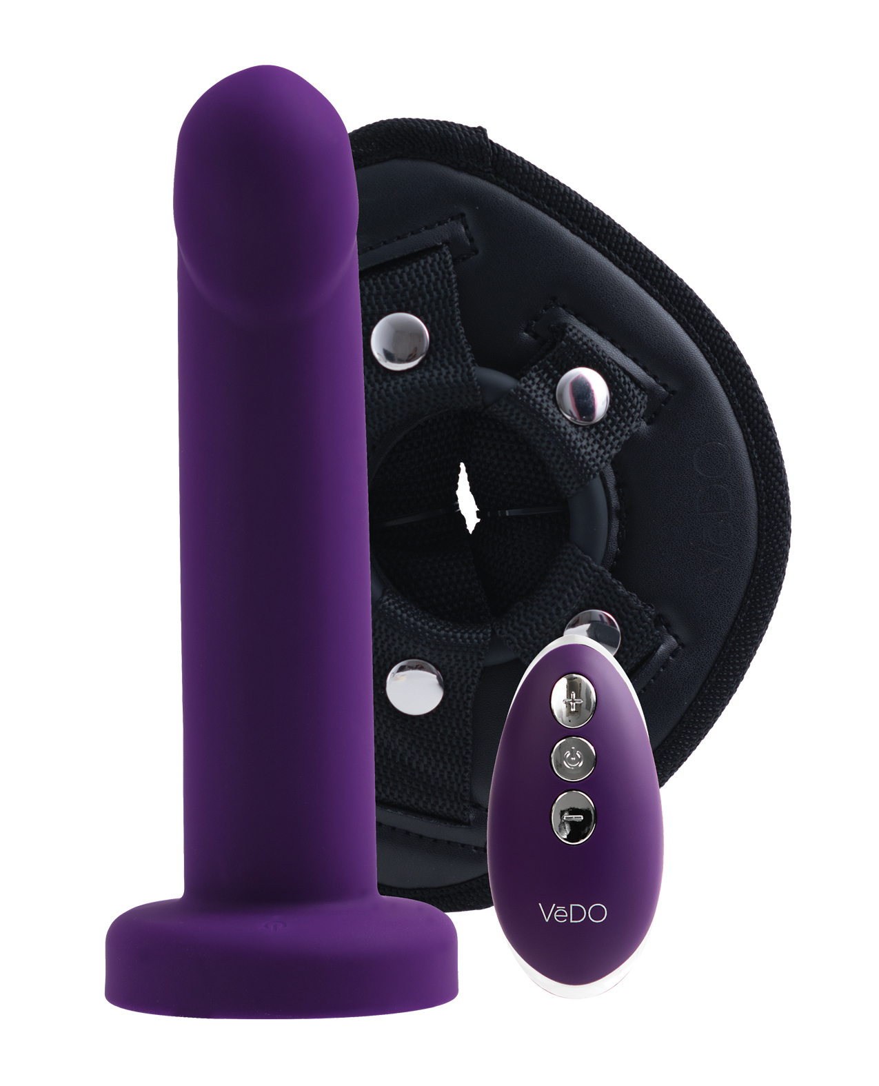 VeDO Strapped Rechargeable Vibrating Strap On - Deep Purple - Image 3