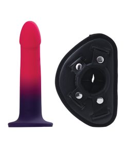 Alternative view of VeDO Duo Silcone Dildo w/Harness - Pink/Purple