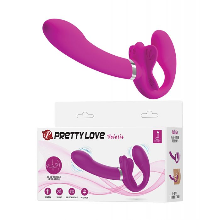 Pretty Love Valerie Vibrating Strapless Strap On - Fuchsia - Image 4