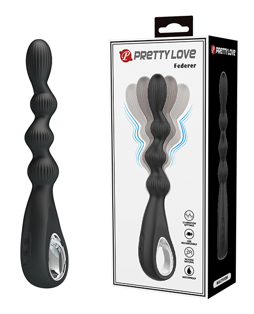 Pretty Love Federer Vibrating Beaded Anal Probe - Black - Image 5