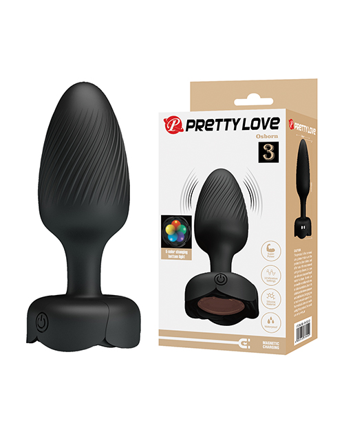 Pretty Love Osborn Medium Butt Plug w/Multi Color Bottom Light - Black - Image 3
