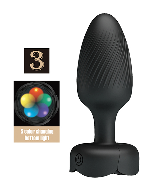 Pretty Love Osborn Medium Butt Plug w/Multi Color Bottom Light - Black - Image 6