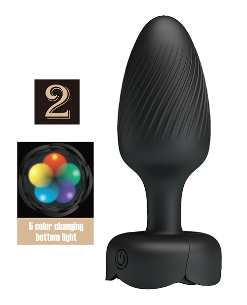 Pretty Love Varian Large Butt Plug w/Multi Color Bottom Light - Black - Image 5