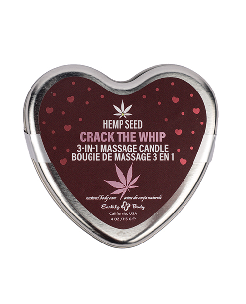 Earthly Body 2025 Valentines 3 in 1 Massage Heart Candle - 4.7 oz Crack The Whip - Image 2