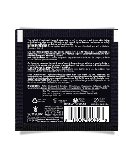 Sensuva Hybrid Personal Moisturizer Single Use Packet - 6 ml Unscented - Image 2